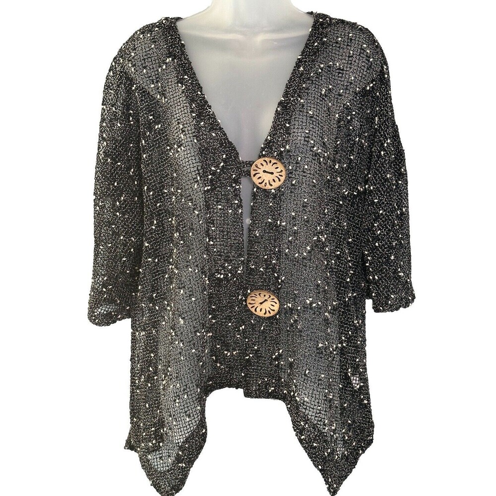 Lulu B Knit Cardigan Size XL Coconut Buttons Lagenlook Resort Beach Tropical